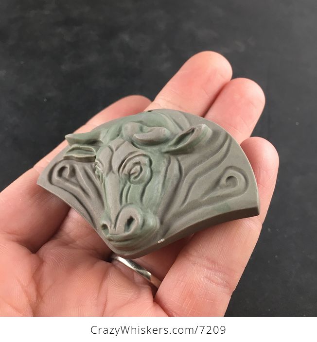 Carved Bull Taurus Head Ribbon Jasper Stone Pendant Necklace Jewelry - #HsmLHmJHC8w-3