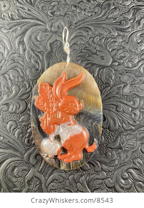 Carved Bunny Rabbit Jasper Stone Pendant Jewelry - #oSWJ3ixeUsI-1