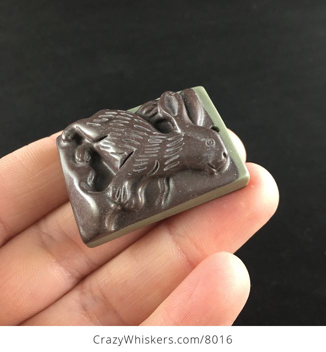 Carved Bunny Rabbit Ribbon Jasper Stone Pendant Jewelry - #mBL1WfNkiaw-3