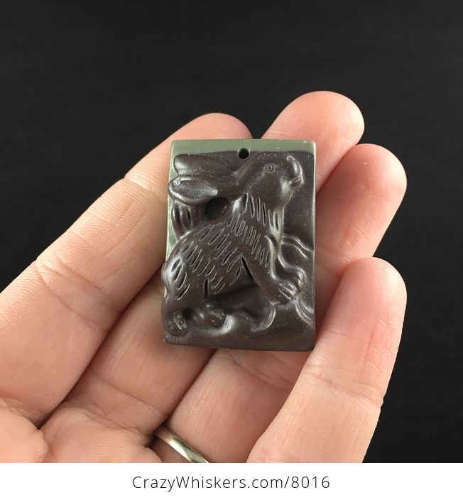 Carved Bunny Rabbit Ribbon Jasper Stone Pendant Jewelry - #mBL1WfNkiaw-1