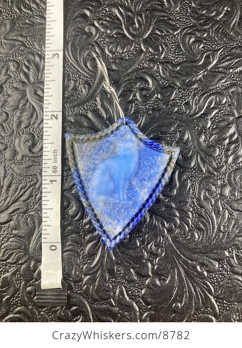 Carved Cat in Glass and Lapis Lazuli Stone Jewelry Pendant - #b3axxGSLoHY-5