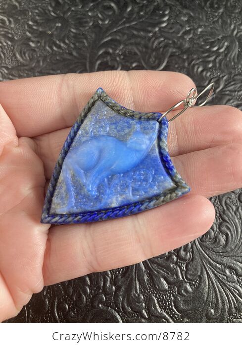 Carved Cat in Glass and Lapis Lazuli Stone Jewelry Pendant - #b3axxGSLoHY-2