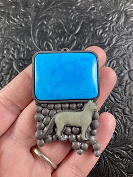 Carved Cat in Jasper with Turquoise Mini Art Stone Jewelry Pendant #8Ebi5H2wzLs