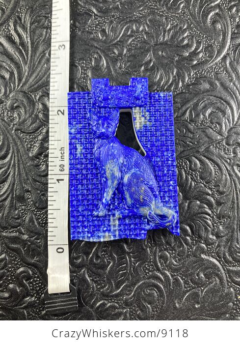 Carved Cat in Lapis Lazuli Stone Mini Art Jewelry Pendant - #9htQzYeyVHQ-8