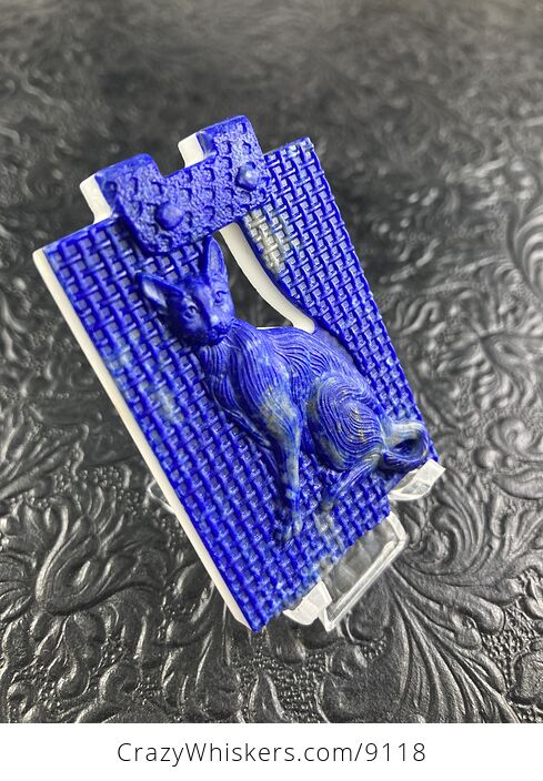 Carved Cat in Lapis Lazuli Stone Mini Art Jewelry Pendant - #9htQzYeyVHQ-7