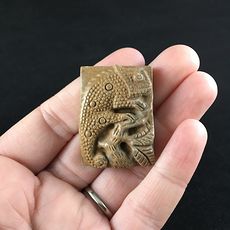 Carved Chameleon Lizard Picture Jasper Stone Jewelry Pendant #L2lIYMV0ddo