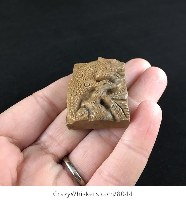 Carved Chameleon Lizard Picture Jasper Stone Jewelry Pendant - #L2lIYMV0ddo-2