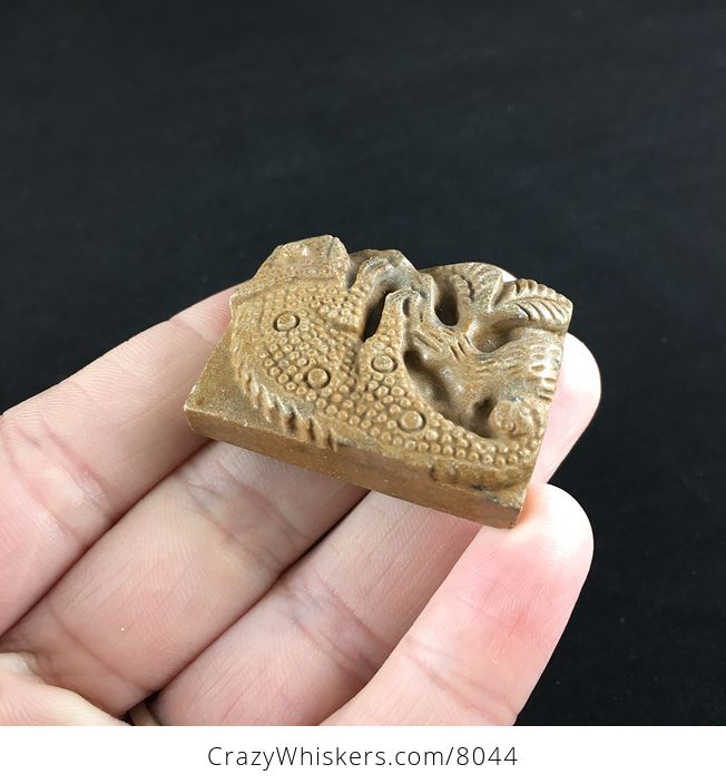 Carved Chameleon Lizard Picture Jasper Stone Jewelry Pendant - #L2lIYMV0ddo-4