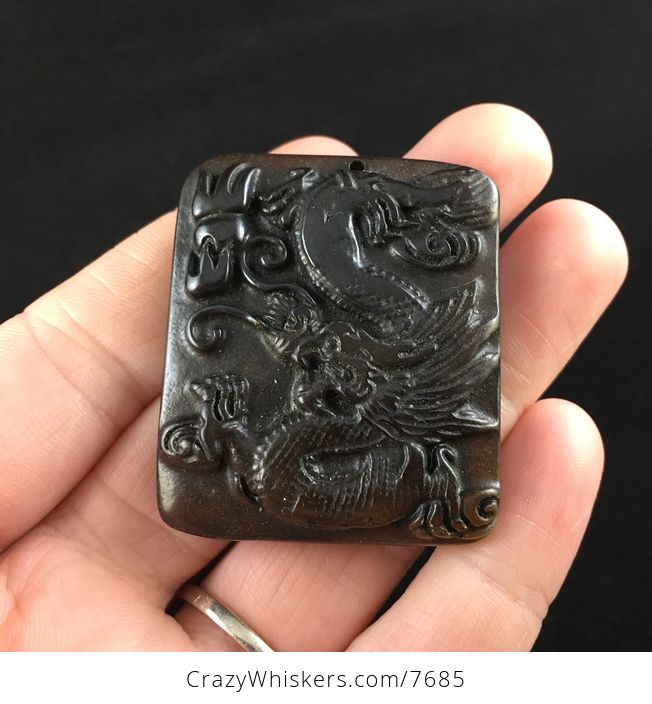 Carved Chinese Dragon Jade Stone Pendant Jewelry - #LYmSfLOOJZg-1