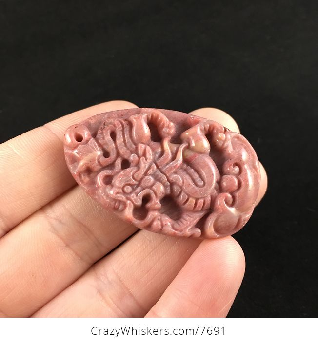 Carved Chinese Dragon Rhodonite Stone Pendant Jewelry - #2Qovh0Eoz2c-3