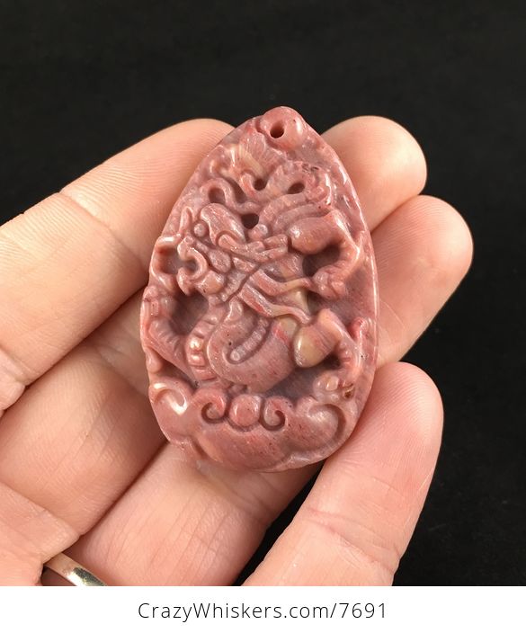Carved Chinese Dragon Rhodonite Stone Pendant Jewelry - #2Qovh0Eoz2c-1