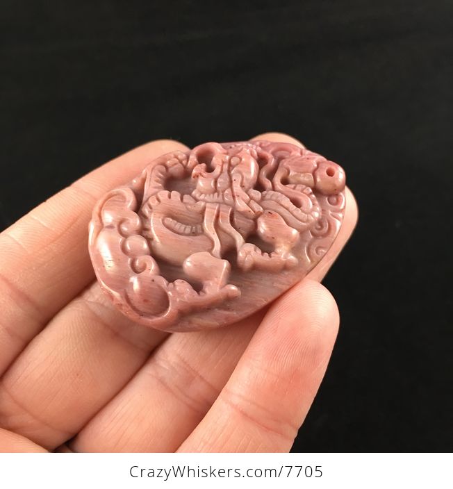 Carved Chinese Dragon Rhodonite Stone Pendant Jewelry - #uCqLv5oEnYI-3
