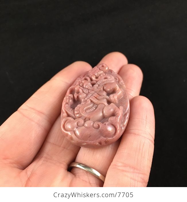 Carved Chinese Dragon Rhodonite Stone Pendant Jewelry - #uCqLv5oEnYI-2