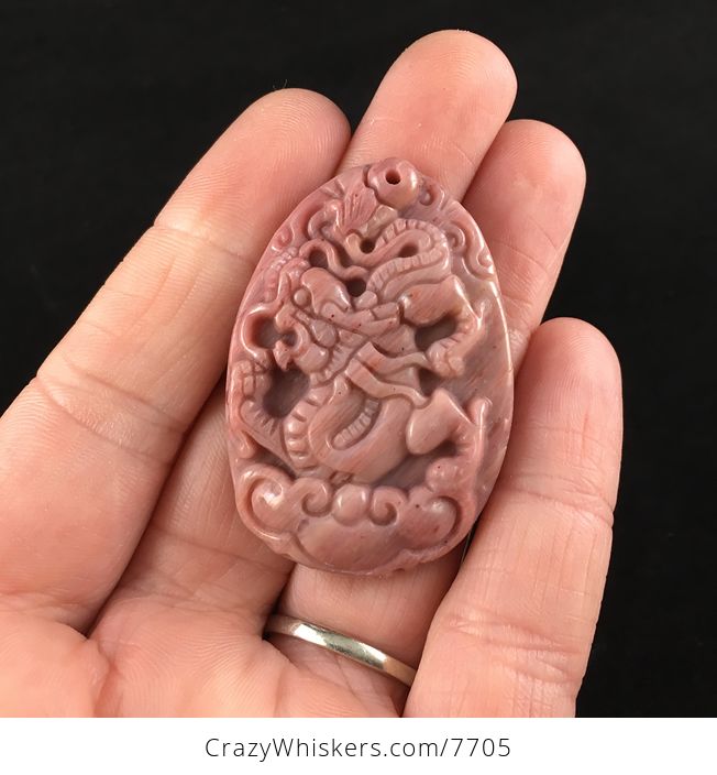 Carved Chinese Dragon Rhodonite Stone Pendant Jewelry - #uCqLv5oEnYI-1