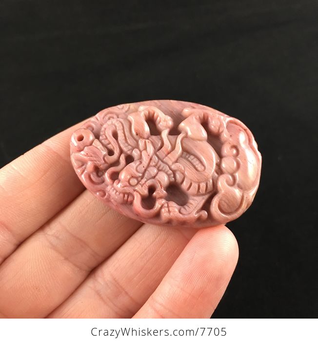 Carved Chinese Dragon Rhodonite Stone Pendant Jewelry - #uCqLv5oEnYI-4