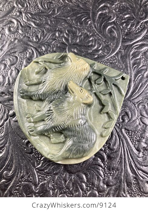 Carved Collie Dogs Jasper Stone Pendant Jewelry - #l74NU9MaTkk-4