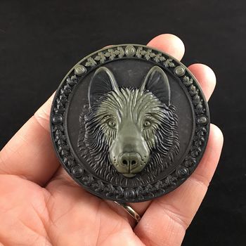 Carved Dog Wolf or Coyote Face in Ribbon Jasper Stone Jewelry Pendant #mUFDtWTYWKc