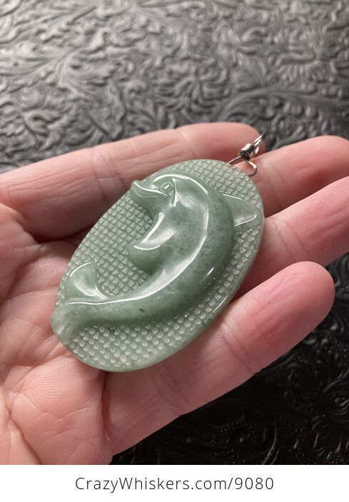 Carved Dolphin in Green Aventurine Stone Jewelry Pendant - #xE0EGg6g98A-3