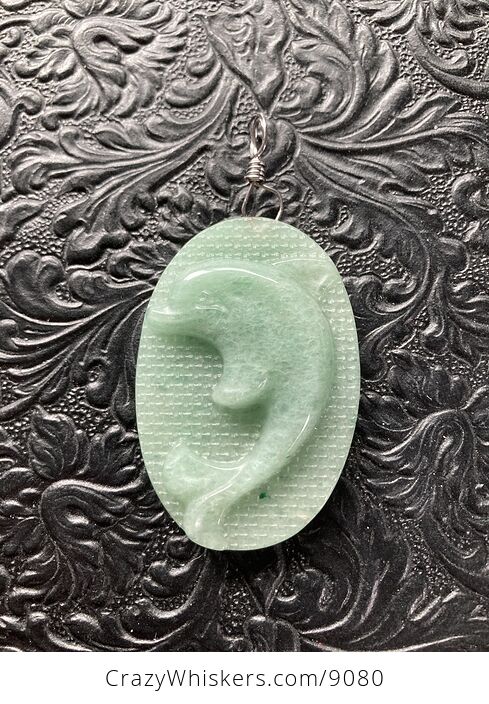 Carved Dolphin in Green Aventurine Stone Jewelry Pendant - #xE0EGg6g98A-4