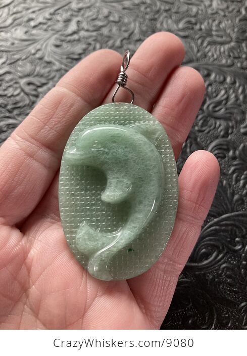 Carved Dolphin in Green Aventurine Stone Jewelry Pendant - #xE0EGg6g98A-1