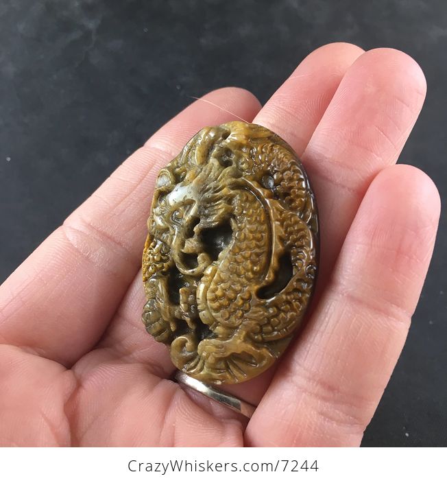 Carved Dragon Tigers Eye Stone Pendant Necklace Jewelry - #64RbuOVAmG0-4