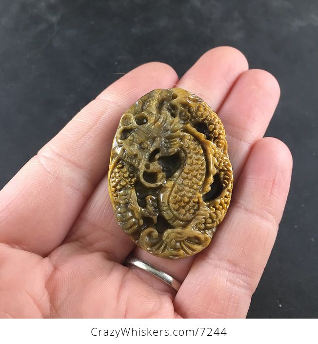 Carved Dragon Tigers Eye Stone Pendant Necklace Jewelry - #64RbuOVAmG0-2