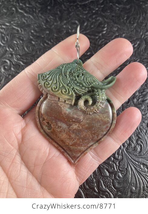 Carved Elephant Heart Natural Fancy Jasper Stone Jewelry Ornament or Pendant - #elVUKFRL0YA-1