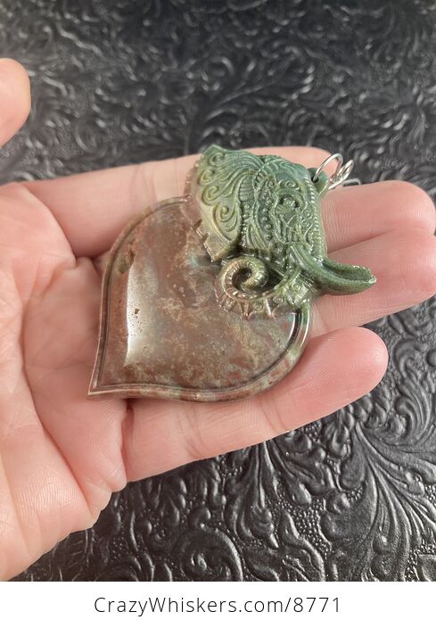 Carved Elephant Heart Natural Fancy Jasper Stone Jewelry Ornament or Pendant - #elVUKFRL0YA-3
