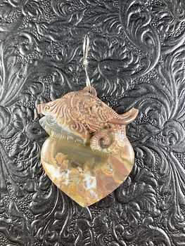 Carved Elephant Heart Natural Mushroom or Rainforest Rhyolite Stone Jewelry Ornament or Pendant #R1MeEbu41dY
