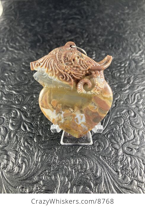 Carved Elephant Heart Natural Mushroom or Rainforest Rhyolite Stone Jewelry Ornament or Pendant - #R1MeEbu41dY-6