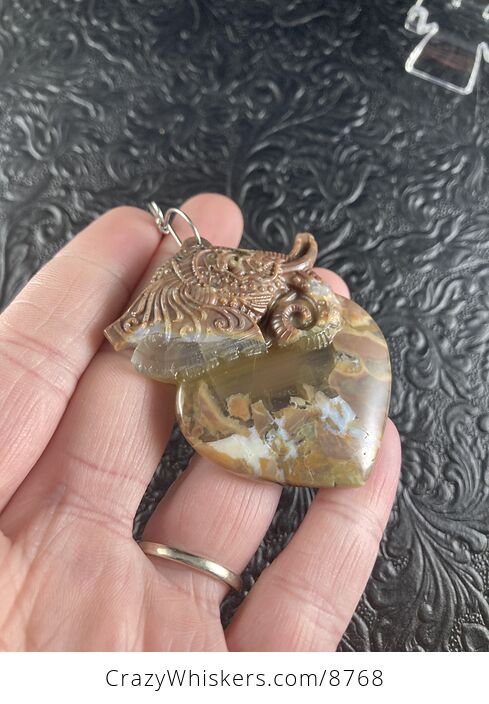 Carved Elephant Heart Natural Mushroom or Rainforest Rhyolite Stone Jewelry Ornament or Pendant - #R1MeEbu41dY-5