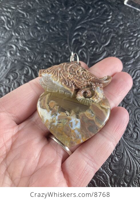 Carved Elephant Heart Natural Mushroom or Rainforest Rhyolite Stone Jewelry Ornament or Pendant - #R1MeEbu41dY-3