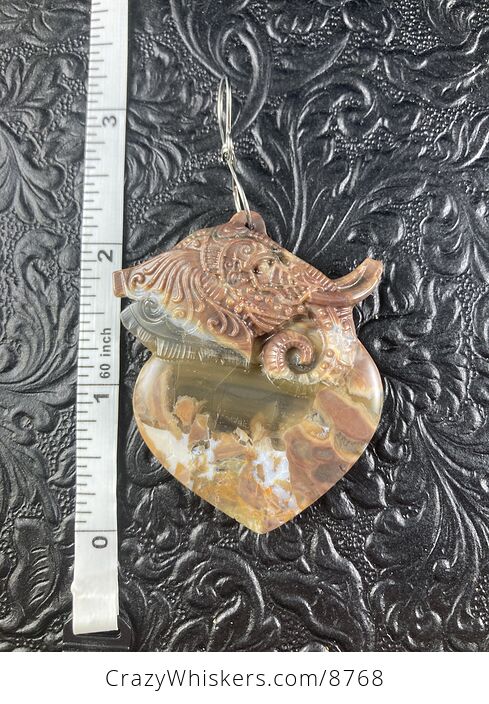 Carved Elephant Heart Natural Mushroom or Rainforest Rhyolite Stone Jewelry Ornament or Pendant - #R1MeEbu41dY-7