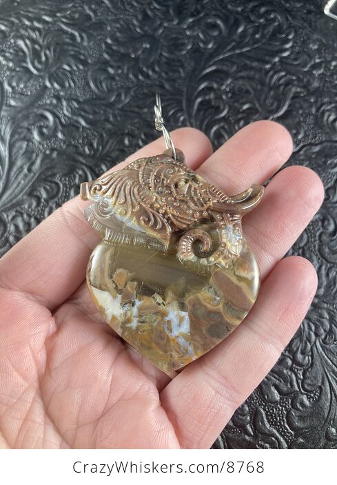 Carved Elephant Heart Natural Mushroom or Rainforest Rhyolite Stone Jewelry Ornament or Pendant - #R1MeEbu41dY-2