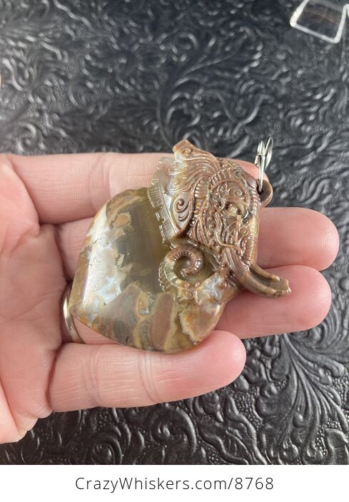Carved Elephant Heart Natural Mushroom or Rainforest Rhyolite Stone Jewelry Ornament or Pendant - #R1MeEbu41dY-4