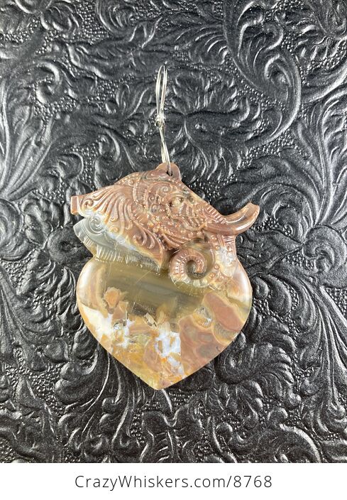 Carved Elephant Heart Natural Mushroom or Rainforest Rhyolite Stone Jewelry Ornament or Pendant - #R1MeEbu41dY-1