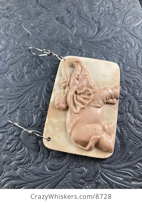 Carved Elephant Jasper Stone Jewelry Pendant Mini Art Ornament - #a7mW9OPvc7M-5