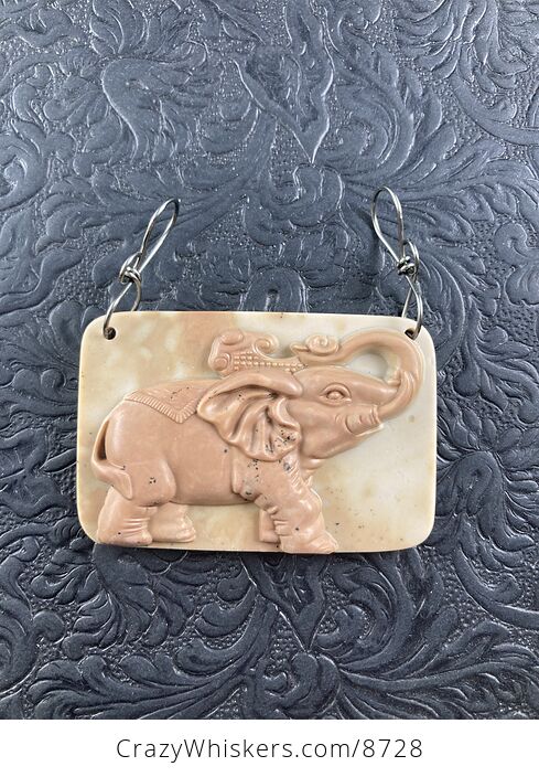 Carved Elephant Jasper Stone Jewelry Pendant Mini Art Ornament - #a7mW9OPvc7M-2