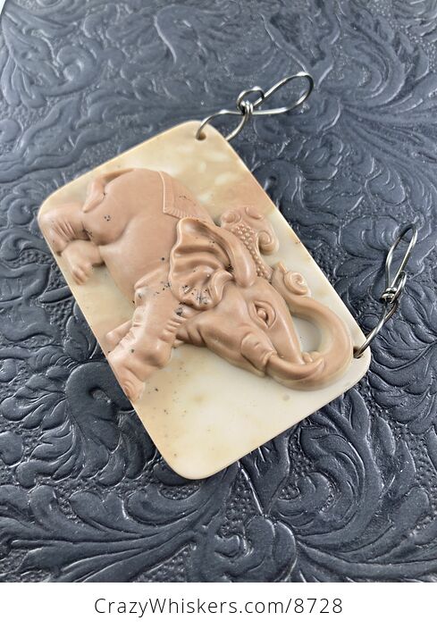 Carved Elephant Jasper Stone Jewelry Pendant Mini Art Ornament - #a7mW9OPvc7M-4