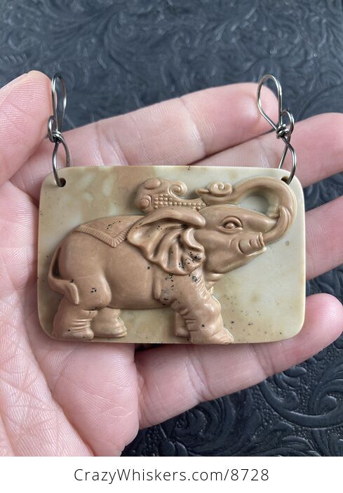 Carved Elephant Jasper Stone Jewelry Pendant Mini Art Ornament - #a7mW9OPvc7M-1