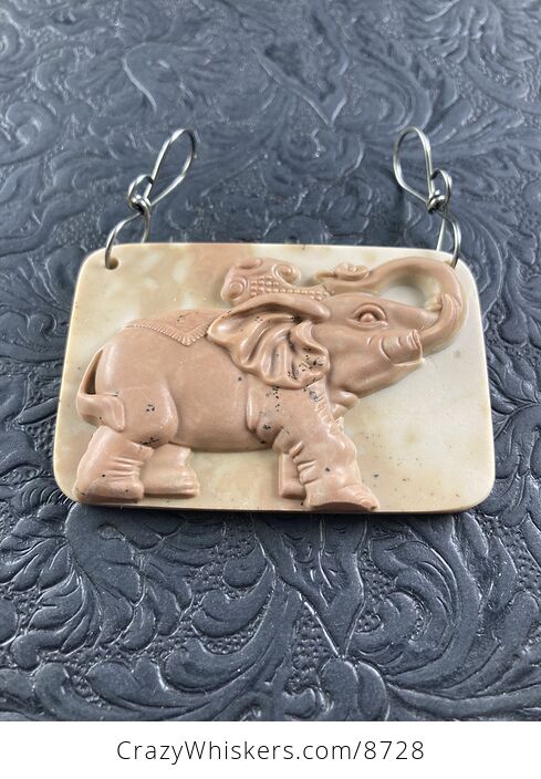 Carved Elephant Jasper Stone Jewelry Pendant Mini Art Ornament - #a7mW9OPvc7M-3