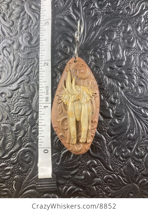 Carved Elephant Jasper Stone Jewelry Pendant Mini Art Ornament - #iRpDei3Q7jc-6