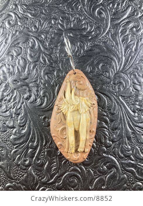 Carved Elephant Jasper Stone Jewelry Pendant Mini Art Ornament - #iRpDei3Q7jc-5