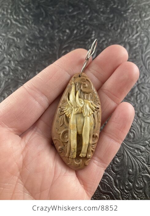 Carved Elephant Jasper Stone Jewelry Pendant Mini Art Ornament - #iRpDei3Q7jc-1