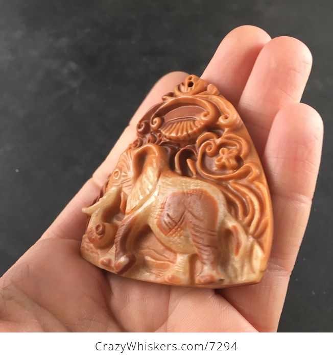 Carved Elephant Red Malachite Stone Pendant Necklace Jewelry - #P5WQxh4KAqM-3