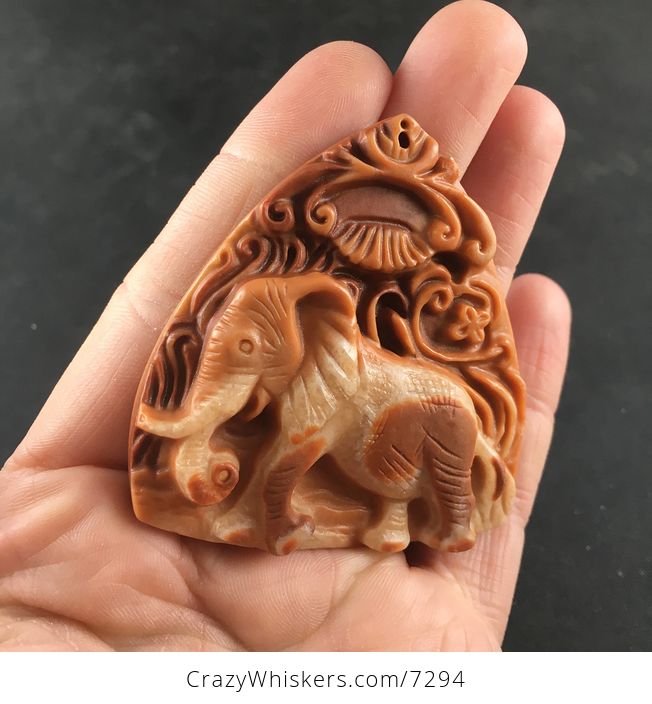Carved Elephant Red Malachite Stone Pendant Necklace Jewelry - #P5WQxh4KAqM-2