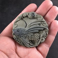 Carved Flying Fish Ribbon Jasper Stone Pendant with Wire Bail #uj26UgFbdUs