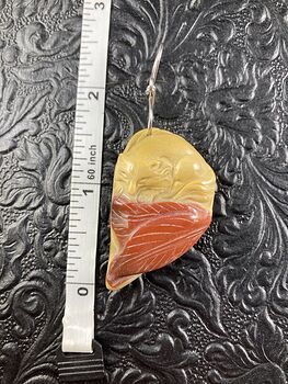 Carved Fox and Leaves in Yellow and Orange Mookaite Stone Jewelry Pendant #izUNpcyi3jk