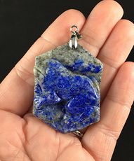 Carved Frog in Blue Lapis Lazuli Stone Jewelry Pendant #xhcCfmzMc0k