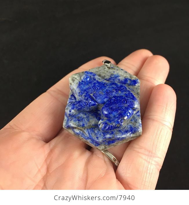 Carved Frog in Blue Lapis Lazuli Stone Jewelry Pendant - #xhcCfmzMc0k-2